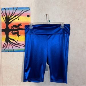 metallic blue biker shorts